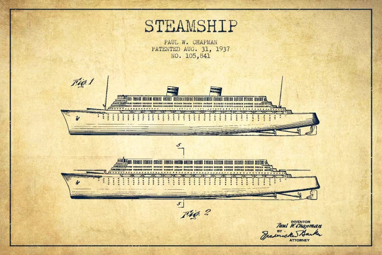 Steamship Vintage Patent Blueprint by Aged Pixel wall art