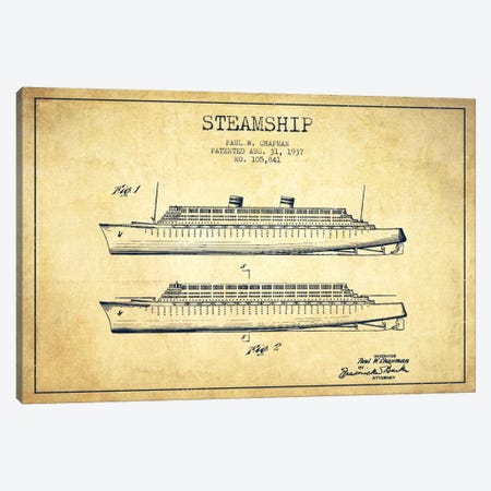 Steamship Vintage Patent Blueprint Canvas Print #ADP2654} by Aged Pixel Canvas Wall Art