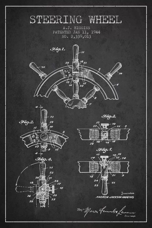 Steering Wheel Charcoal Patent Blueprint