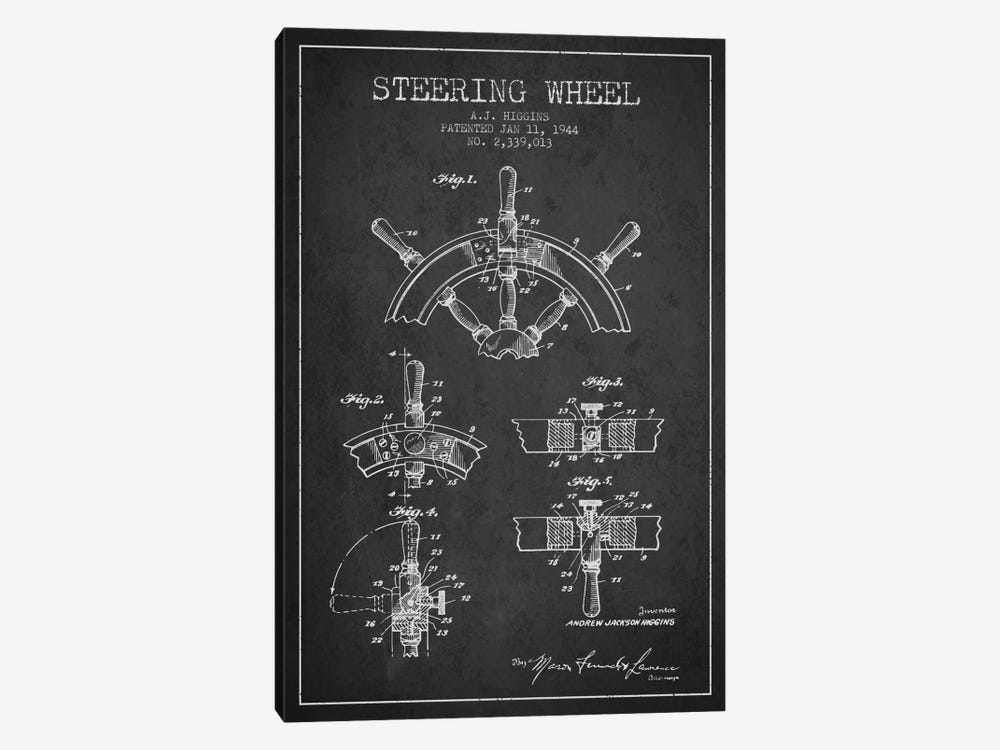 Steering Wheel Charcoal Patent Blueprint by Aged Pixel 1-piece Canvas Artwork