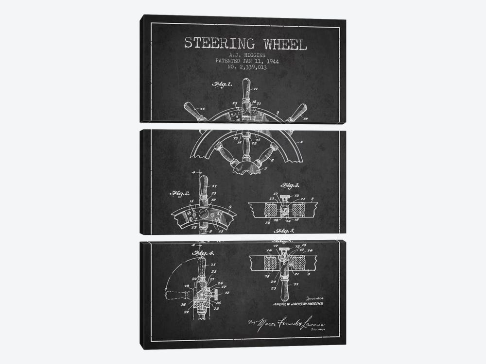 Steering Wheel Charcoal Patent Blueprint by Aged Pixel 3-piece Canvas Artwork