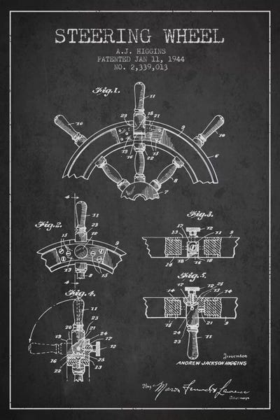 Steering Wheel Charcoal Patent Blueprint