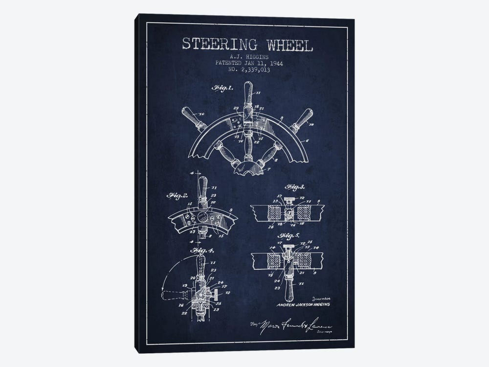 Steering Wheel Navy Blue Patent Blueprint by Aged Pixel 1-piece Canvas Art