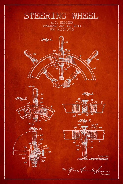 Steering Wheel Red Patent Blueprint