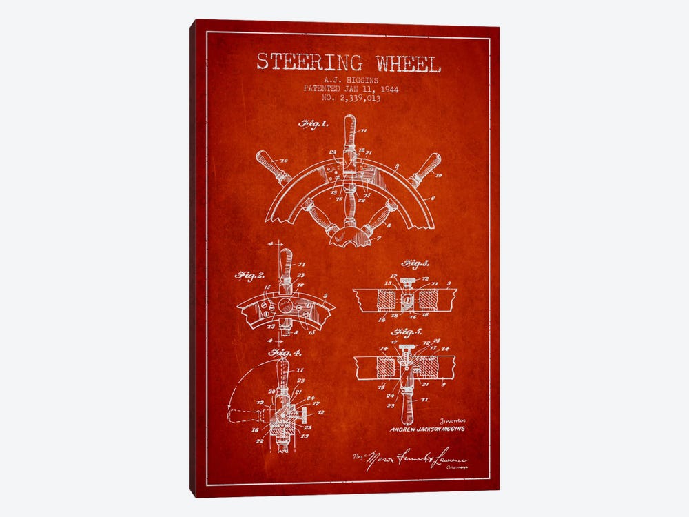 Steering Wheel Red Patent Blueprint by Aged Pixel 1-piece Canvas Print