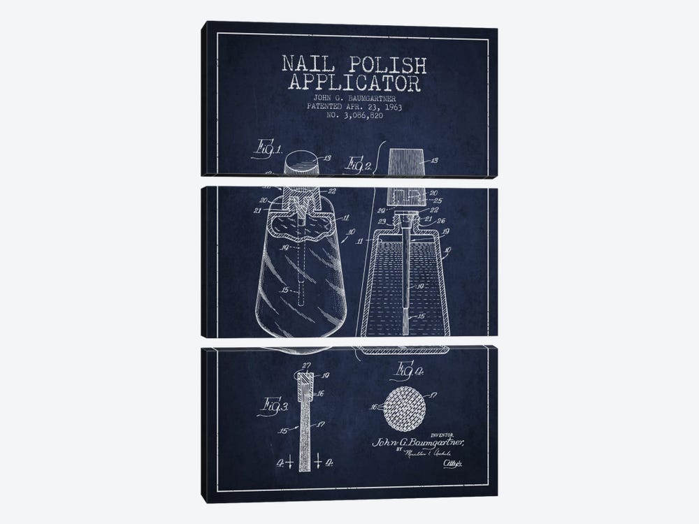Nail Applicator Navy Blue Patent Blueprint by Aged Pixel 3-piece Canvas Print