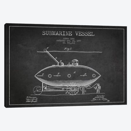 Submarine Vessel Charcoal Patent Blueprint Canvas Print #ADP2660} by Aged Pixel Canvas Artwork