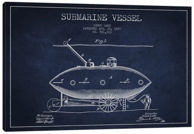 Submarine Vessel Navy Blue Patent Blueprint Canvas Art Print - Warship Art
