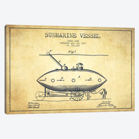 Submarine Vessel Vintage Patent Blueprint Canvas Print #ADP2664} by Aged Pixel Canvas Print