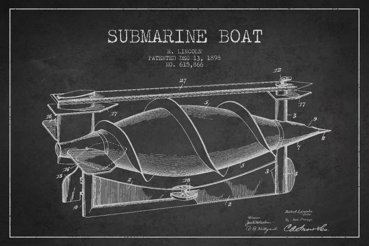 Submarine Vessel Charcoal Patent Blueprint