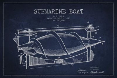 Submarine Vessel Navy Blue Patent Blueprint by Aged Pixel canvas print