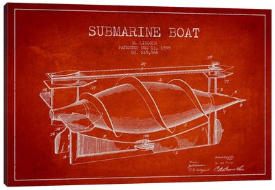Submarine Vessel Red Patent Blueprint Canvas Art Print