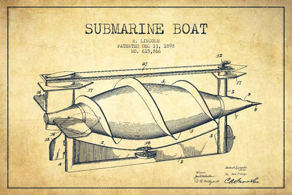 Submarines: Submarine Vessel Vintage Patent Blueprint by Aged Pixel