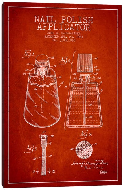 Nail Polish Applicator Red Patent Blueprint Canvas Art Print - Aged Pixel: Beauty & Personal Care