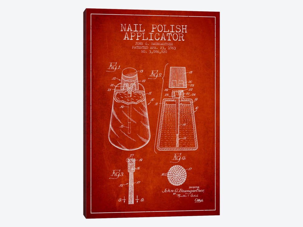 Nail Polish Applicator Red Patent Blueprint by Aged Pixel 1-piece Canvas Art