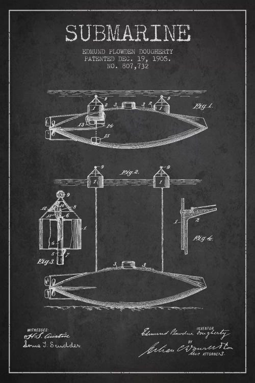 Submarine Vessel Charcoal Patent Blueprint