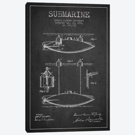 Submarine Vessel Charcoal Patent Blueprint Canvas Print #ADP2670} by Aged Pixel Canvas Art Print