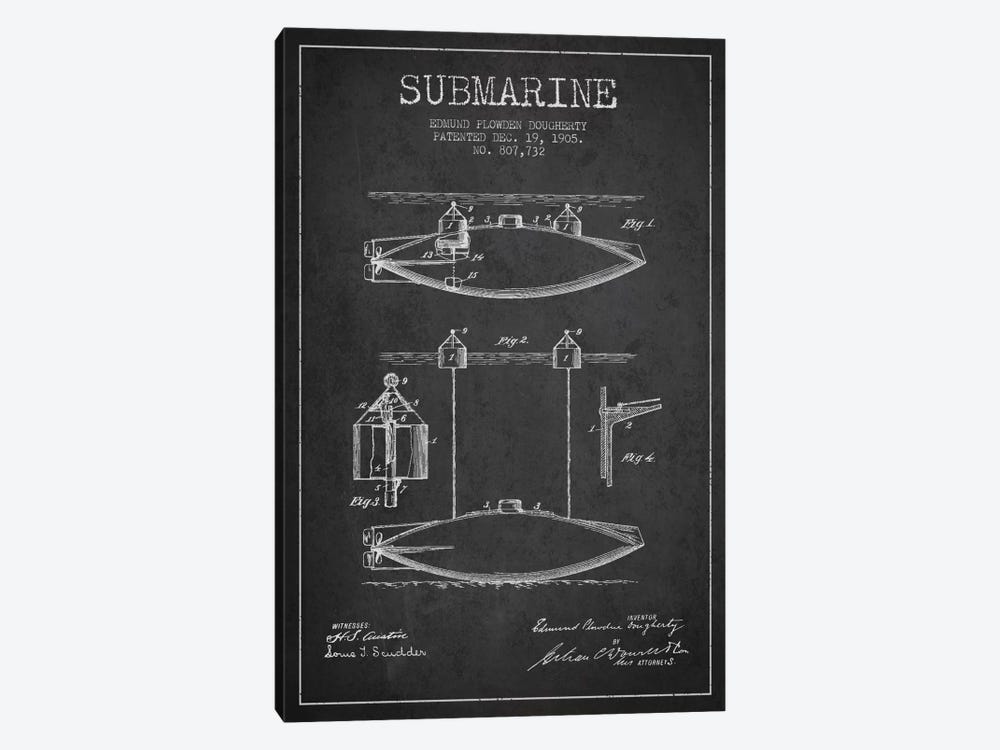 Submarine Vessel Charcoal Patent Blueprint by Aged Pixel 1-piece Art Print