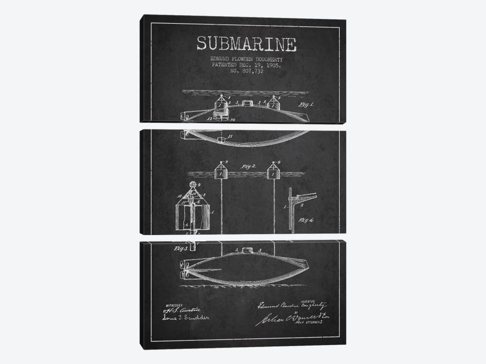 Submarine Vessel Charcoal Patent Blueprint by Aged Pixel 3-piece Art Print