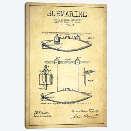 Submarine Vessel Vintage Patent Blueprint Canvas Print #ADP2674} by Aged Pixel Canvas Artwork