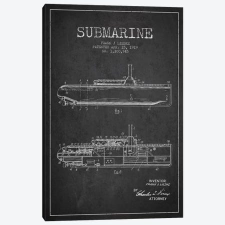 Submarine Vessel Charcoal Patent Blueprint Canvas Print #ADP2675} by Aged Pixel Canvas Wall Art