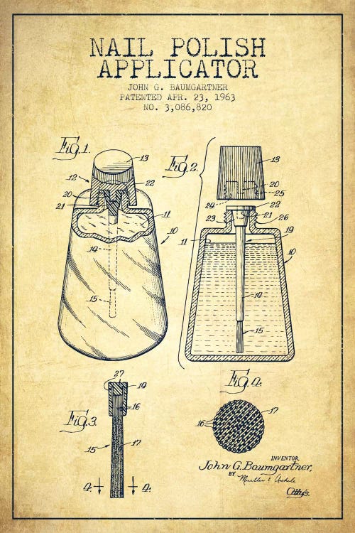 Nail Polish Applicator Vintage Patent Blueprint by Aged Pixel wall art