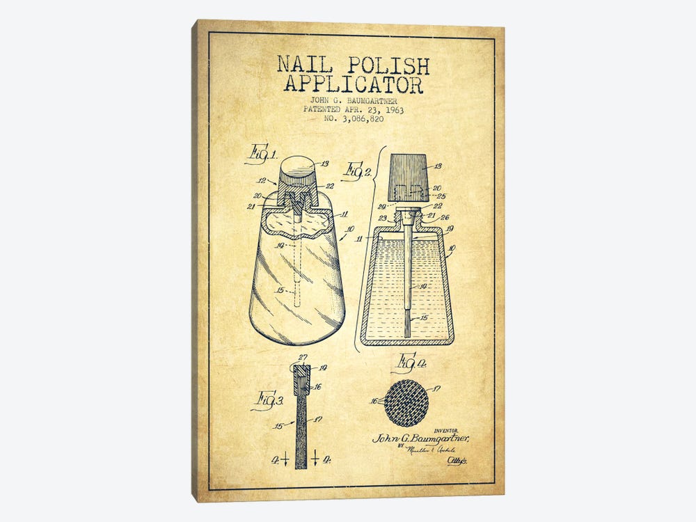 Nail Polish Applicator Vintage Patent Blueprint by Aged Pixel 1-piece Art Print