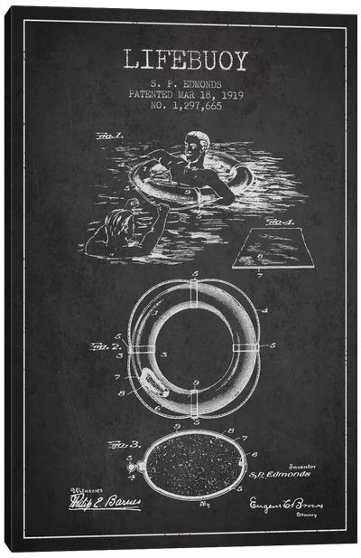 Lifebuoy Charcoal Patent Blueprint Canvas Art Print - Nautical Blueprints