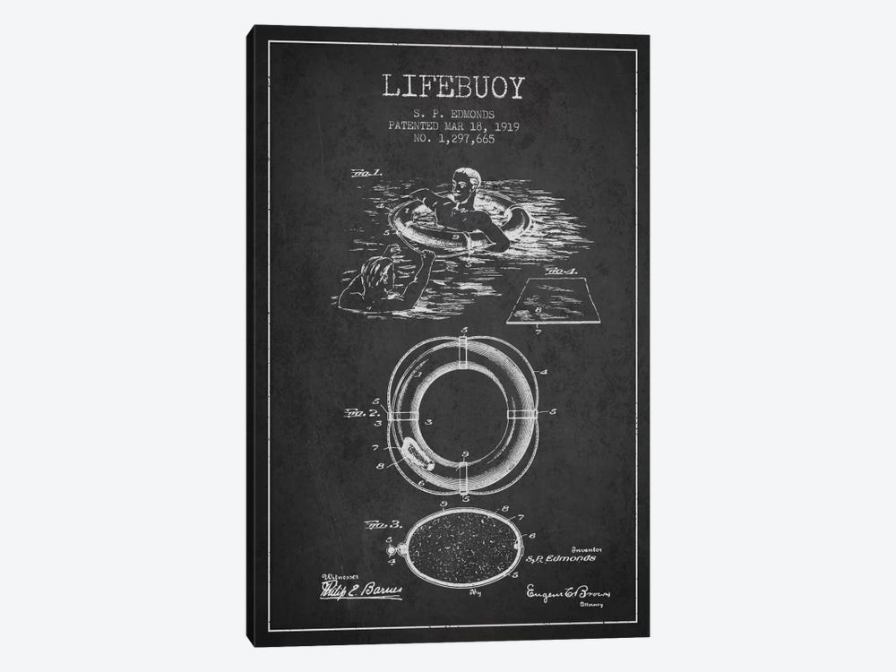 Lifebuoy Charcoal Patent Blueprint by Aged Pixel 1-piece Canvas Wall Art