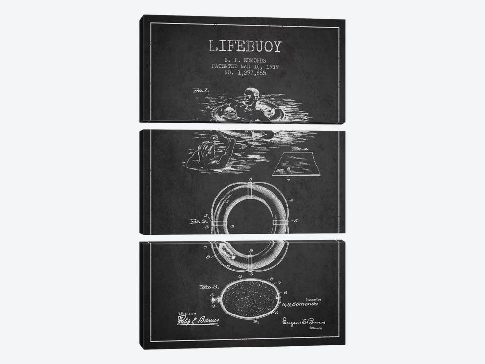 Lifebuoy Charcoal Patent Blueprint by Aged Pixel 3-piece Canvas Wall Art
