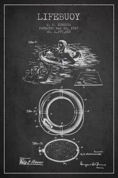 Nautical Blueprints: Lifebuoy Charcoal Patent Blueprint by Aged Pixel