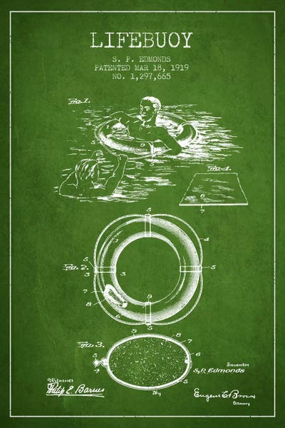 Lifebuoy Green Patent Blueprint by Aged Pixel canvas print