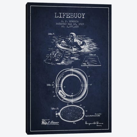 Lifebuoy Navy Blue Patent Blueprint Canvas Print #ADP2682} by Aged Pixel Canvas Wall Art