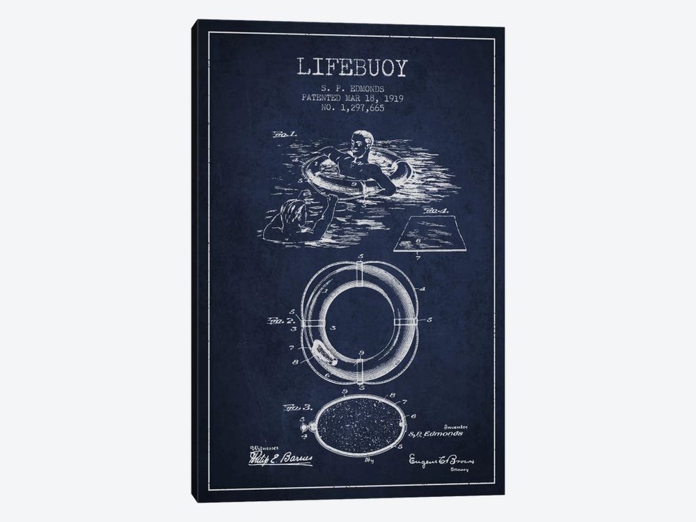 Lifebuoy Navy Blue Patent Blueprint 1-piece Canvas Artwork