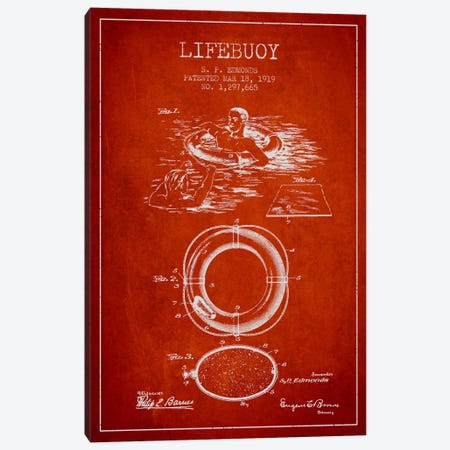 Lifebuoy Red Patent Blueprint Canvas Print #ADP2683} by Aged Pixel Canvas Artwork