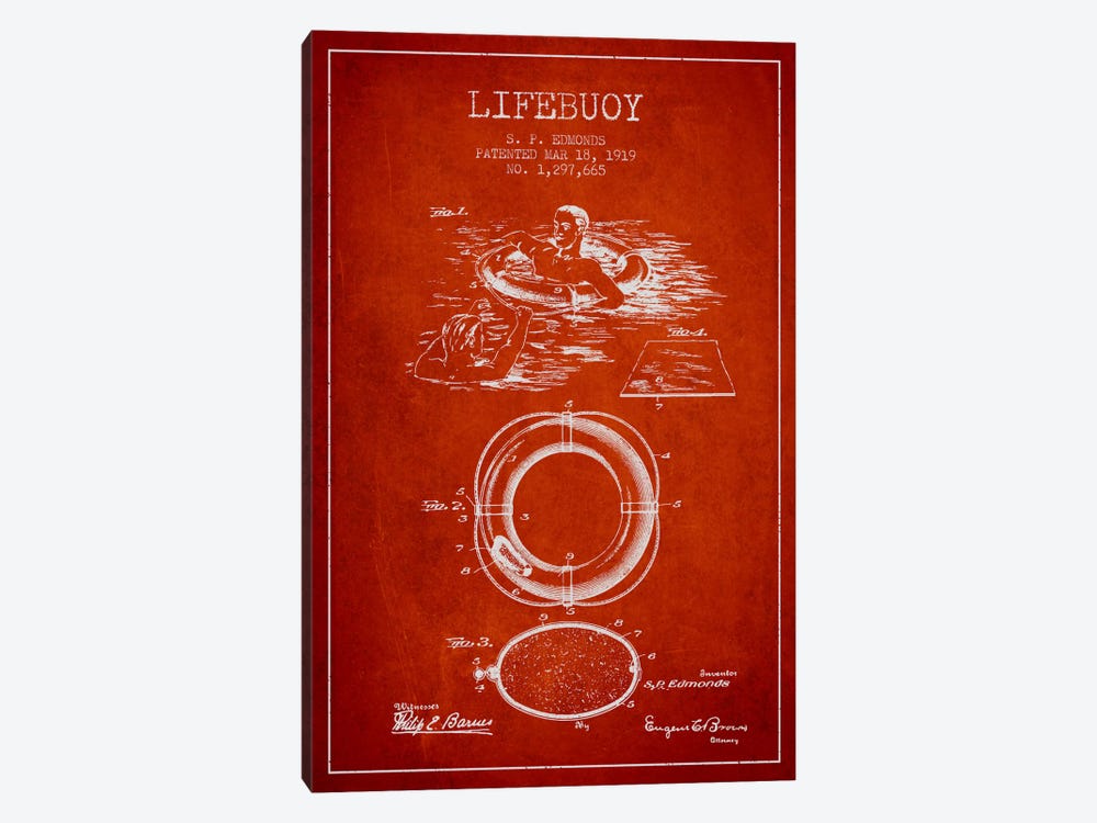 Lifebuoy Red Patent Blueprint by Aged Pixel 1-piece Canvas Art Print