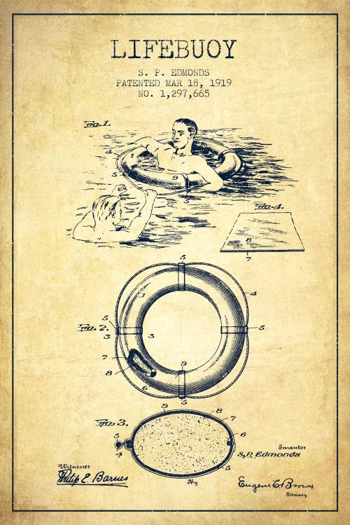 Lifebuoy Vintage Patent Blueprint by Aged Pixel wall art