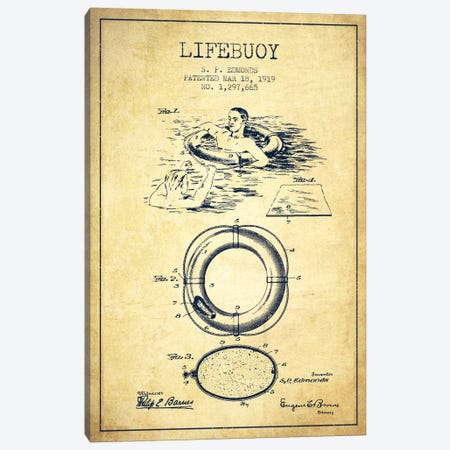 Lifebuoy Vintage Patent Blueprint Canvas Print #ADP2684} by Aged Pixel Art Print
