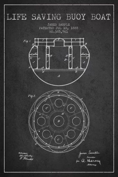 Canvas Print: Lifebuoy Charcoal Patent Blueprint by Aged Pixel - thumbnail