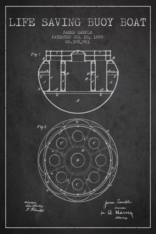 Lifebuoy Charcoal Patent Blueprint by Aged Pixel canvas print