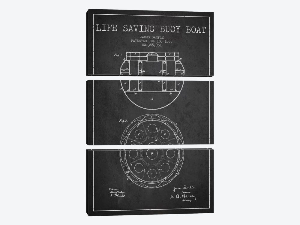 Lifebuoy Charcoal Patent Blueprint by Aged Pixel 3-piece Art Print