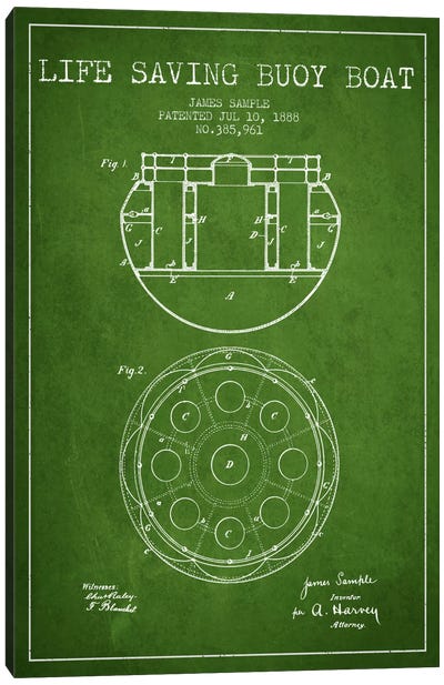 Lifebuoy Green Patent Blueprint Canvas Art Print