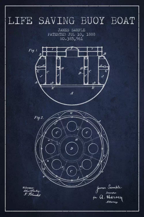 Lifebuoy Navy Blue Patent Blueprint by Aged Pixel wall art