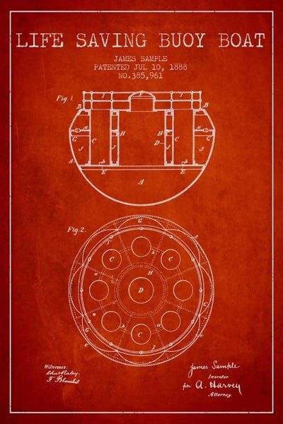 Lifebuoy Red Patent Blueprint by Aged Pixel canvas print