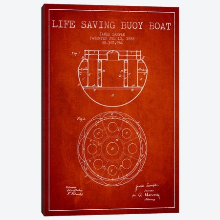 Lifebuoy Red Patent Blueprint Canvas Print #ADP2688} by Aged Pixel Canvas Artwork