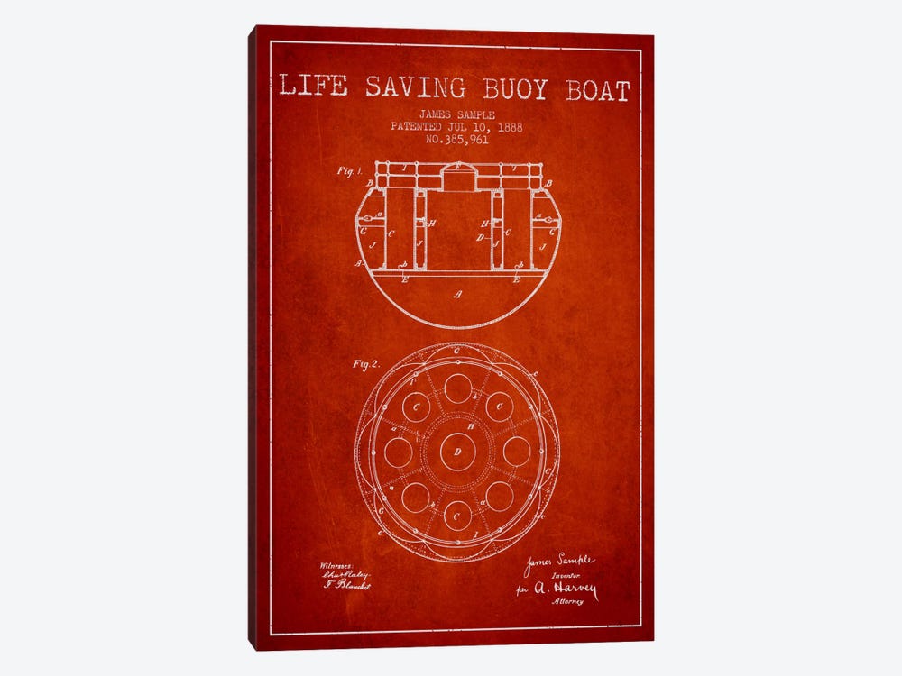 Lifebuoy Red Patent Blueprint by Aged Pixel 1-piece Canvas Art