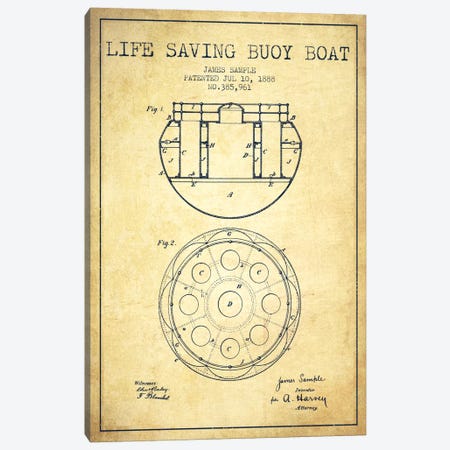 Lifebuoy Vintage Patent Blueprint Canvas Print #ADP2689} by Aged Pixel Canvas Art