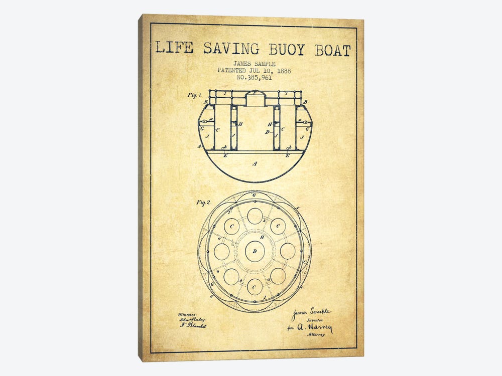 Lifebuoy Vintage Patent Blueprint by Aged Pixel 1-piece Canvas Art Print