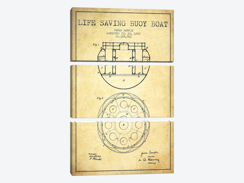 Lifebuoy Vintage Patent Blueprint by Aged Pixel 3-piece Canvas Print