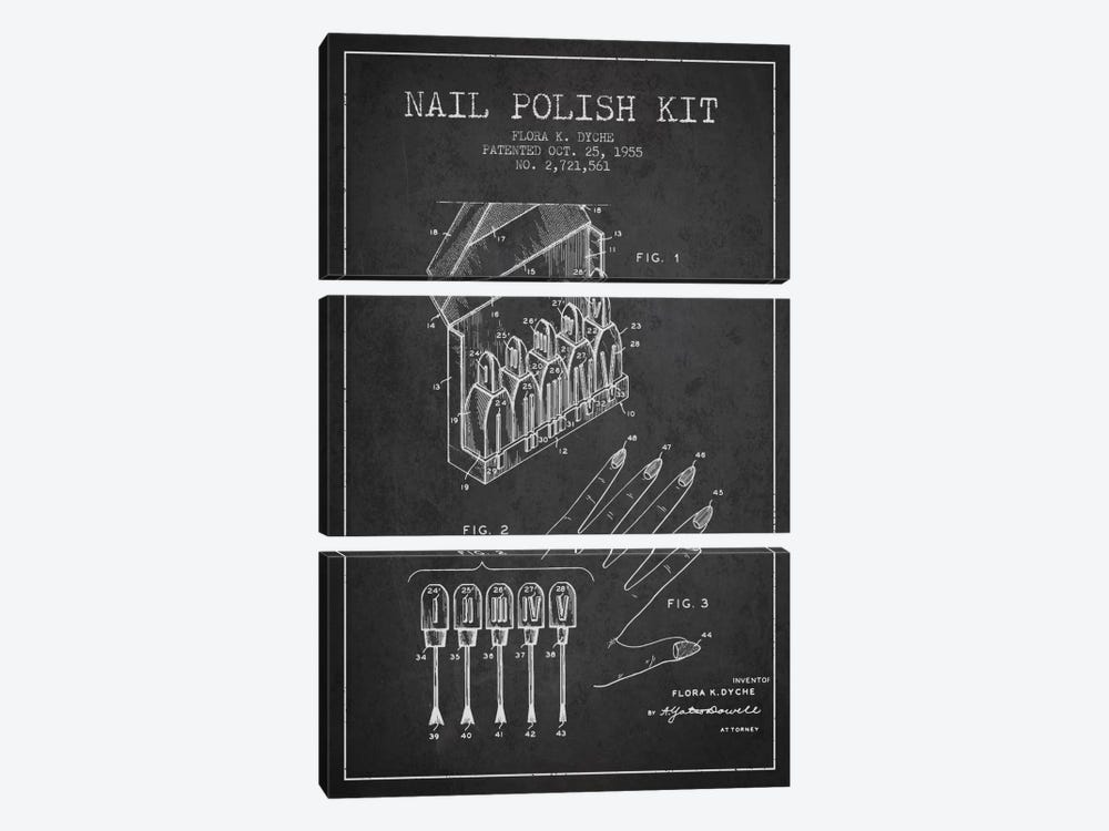 Nail Polish Kit Charcoal Patent Blueprint by Aged Pixel 3-piece Canvas Artwork
